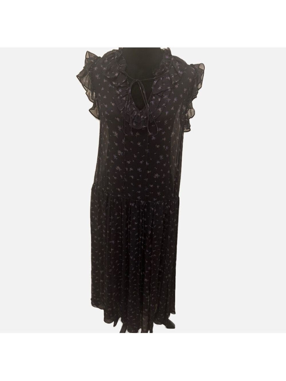 COACH Elegant Gauzy Black Floral Dress Cupro Silk Slip Coquette